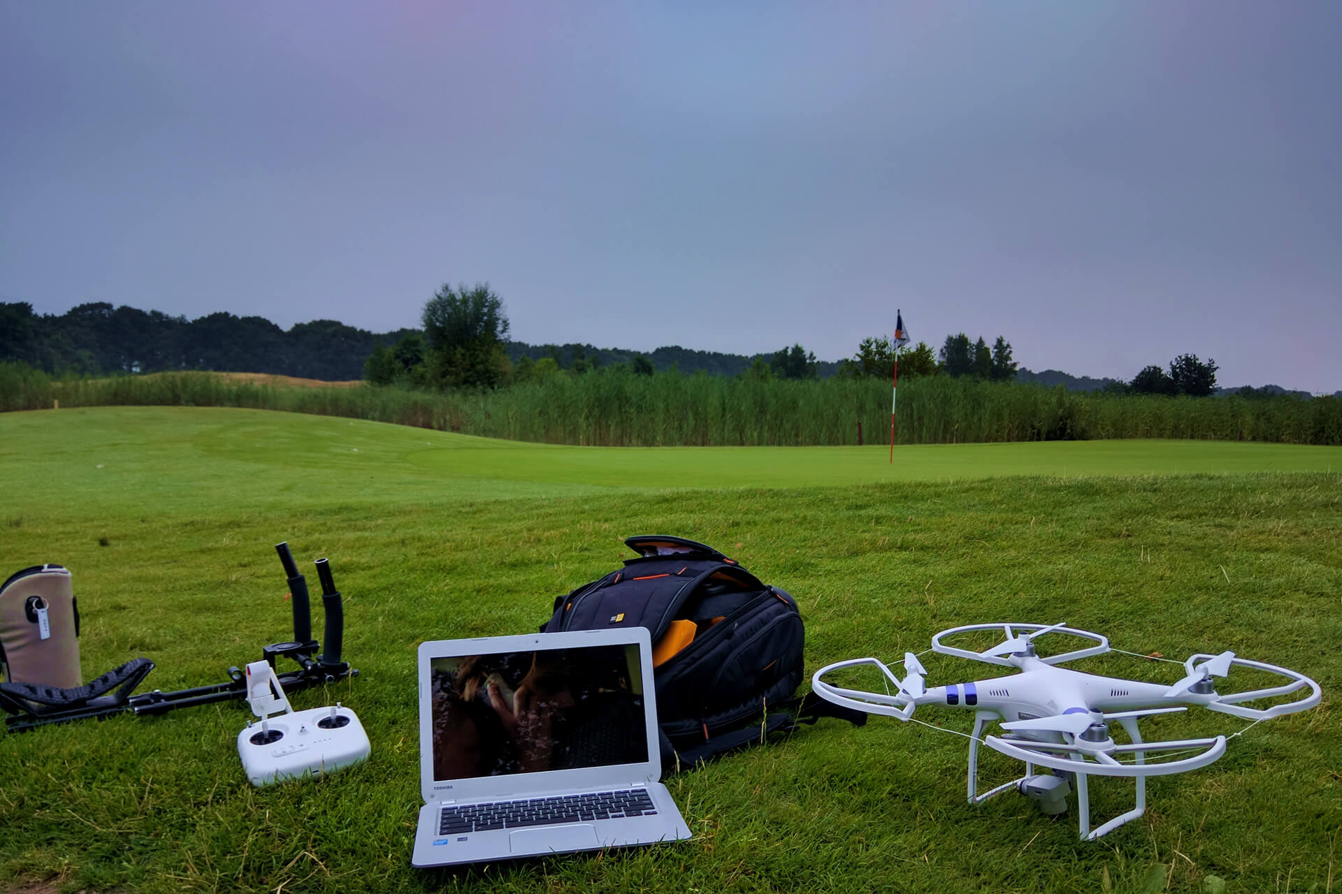 Drone en film accessoires tijdens een filmdag
